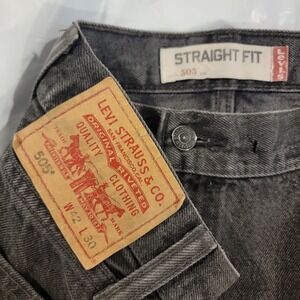Levi's 505 Regular Fit Straight Leg Dark Wash Black Denim‎ Jeans Mens 42x30
